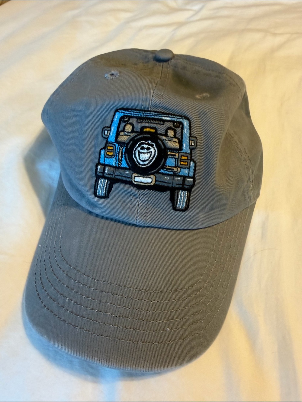 Life Is Good Gray Cap with Blue Jeep Embroidery